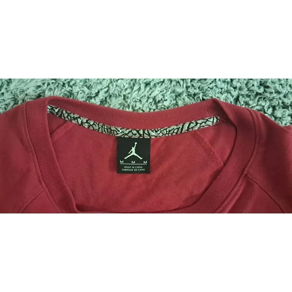Nike Mens Air Jordan Red Long Sleeve Crew Neck Logo Pullover T Shirt Size Medium